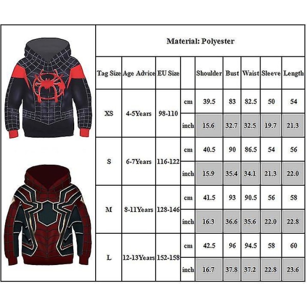 4-13-vuotiaiden lasten Spiderman Cosplay Gwen Venom -hupparit Urheilulliset hupulliset topit Lahjat Little black spider 12-13Years