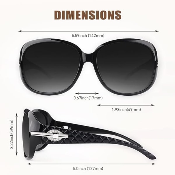 Overdimensjonerte polariserte solbriller for kvinner UV400 beskyttelse mote og klassiske solbriller store
