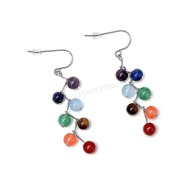 7 Colors Gemstone Beads Dangle Earrings Yoga Lady Fashion Jewelry