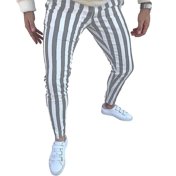 Herre stripete trykt Slim Fit Dress Bukser Lange bomullsbukser med lommer
