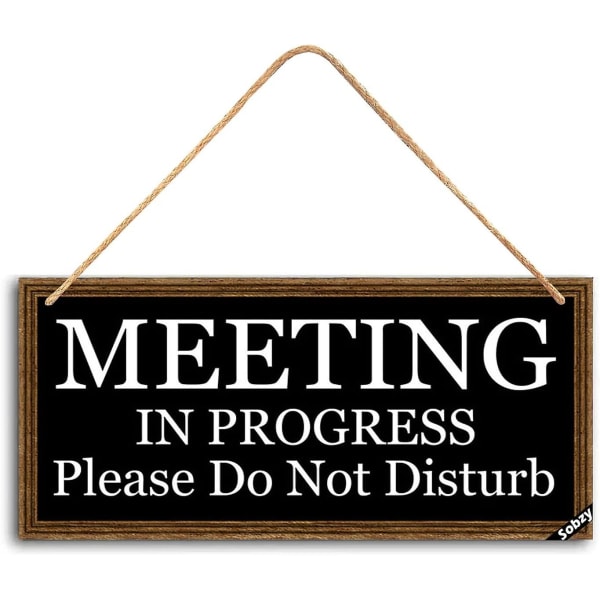 Kokous meneillään, älä häiritse puinen riippuovikyltti kaupalliseen toimistokäyttöön, 5,9 x 11,8 tuumaa
