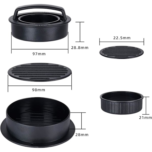 Burger-painin, 3 in 1 Burger-painin, Tarttumaton Burger-muottipakkaus, Burger-painin & Hienonnettu pihvi, Burger-paininpakkaus BBQ-grilliin (ABS-muovi)