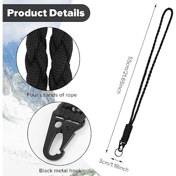 2 st kraftiga snören Paracord snöre Visselpipa snöre Rep snöre Nyckel snöre för ID-kortshållare Nycklar Telefon Kamera