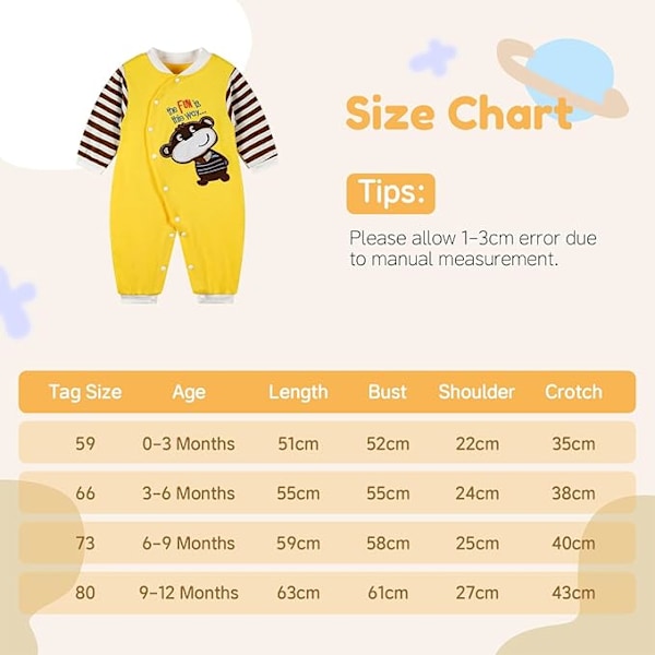 Nyfødt Baby Drenge Piger Bomuld Romper Pyjamas Sleepsuit Tegneserie Outfits Bun 3-6months