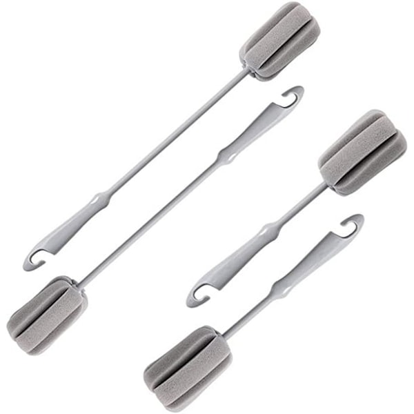 4-pack Grå Mjuka Svampflaskborste Plast Handtag Koppborste Skrubb Tvätborste Vasflaska Kruka Rengörare (2 Storlekar 10”15”)