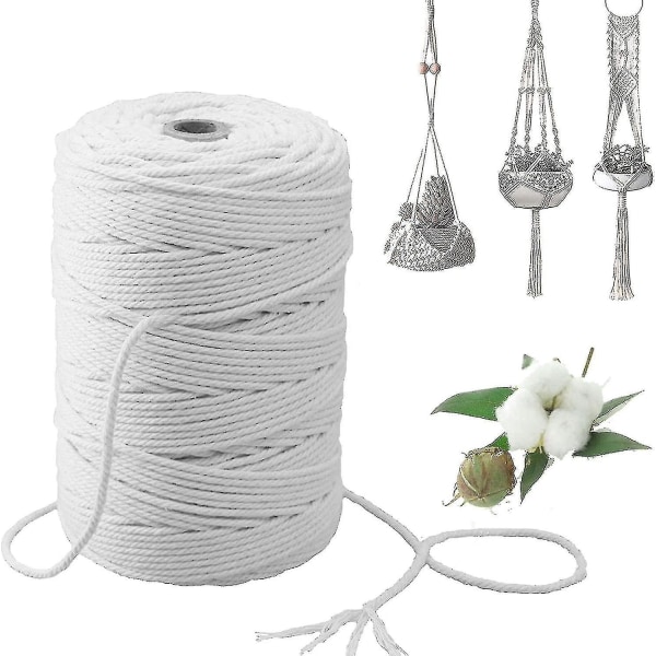 200m X 3mm Naturlig Makrame Tau, Makrame Garn Bomulls Tau Snøre For Heilwiy Makrame