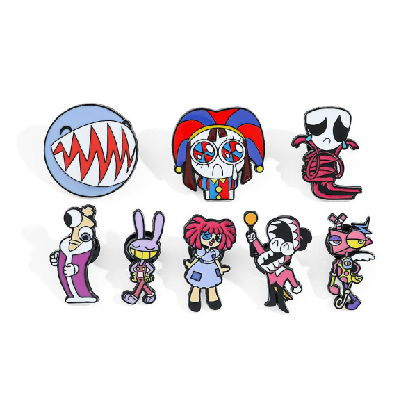 Fantastiske digitale cirkus tegneserie pins, 8 stk. cirkusklovn reversnåle broche til fans souvenir gavekollektion