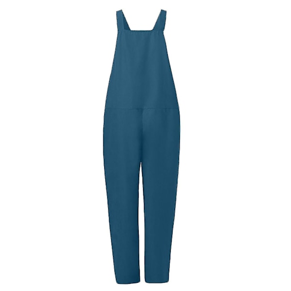 Naisten haalarit rento löysä dungarees-haalari baggy playsuit puuvilla ja pellava jumpsuit Blue XXXXL