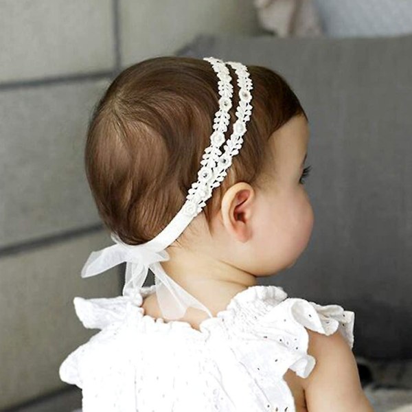 Baby päänauhat Elastinen kaksinkertainen pitsinen kukkapääpanta Pehmeä rusetti päähine Hiustarvikkeet tytöille