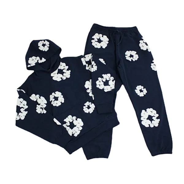 Y2K 2-delad träningsset för män och kvinnor Hip Hop Grafisk långärmad huvtröja och sweatpants Huvtröja set-cyan M