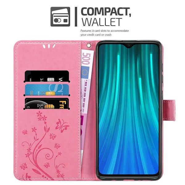 Xiaomi RedMi NOTE 8 PRO Mobilfodral Cover Etui - med blommönster och stativfunktion och kortfack FLORAL ROSA RedMi NOTE 8 PRO