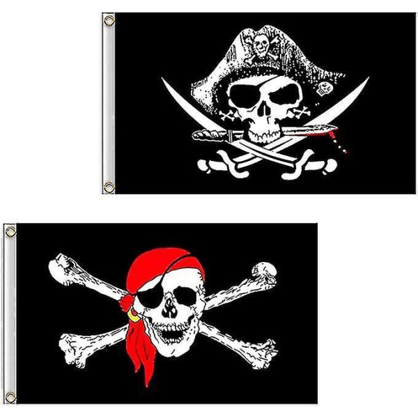 Piratflagga för utomhusbruk och piratfester (2 st, svart+röd)