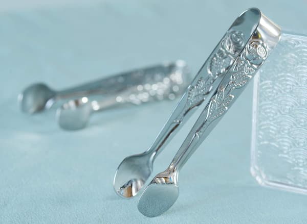 6 stk Mini Serveringstenger 10 cm Små Rose-Sukkertenger (Sølv)