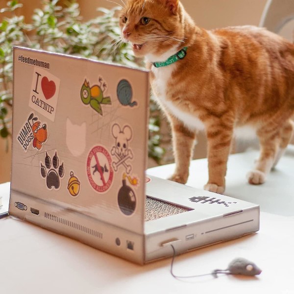 Cat Scratcher Laptop, Cat Scratch Pad Laptop med fluffy 'mus' interaktivt kattelegetøj, Kitten Cat Scratch Pads