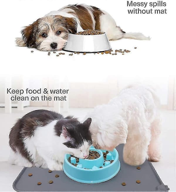 1 stk. madmåtte til hunde og katte, vandtæt og skridsikker silikonefodermåtte til mad og vand