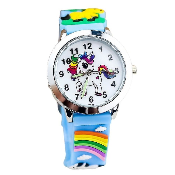 Barn Barn Jenter Silikon tegneserie Unicorn Rainbow Watch Mote Kvarts Armbåndsur Gaver Blue