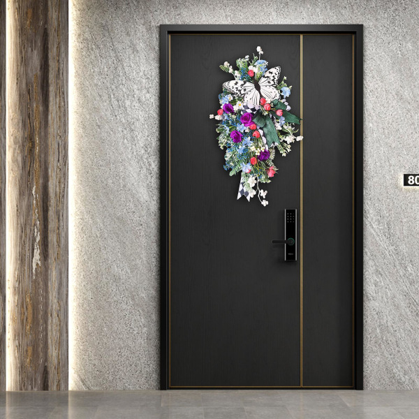 Estetisk dörrkrans Dekorativ Anti-blekning Rose Fjärilsgirland Ornament Heminredning Tianyuhe