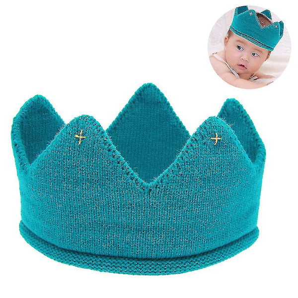 Lasten neulottu kruunu vauvan pääpanta poika tyttö syntymäpäiväjuhlat neulottu Peacock Blue