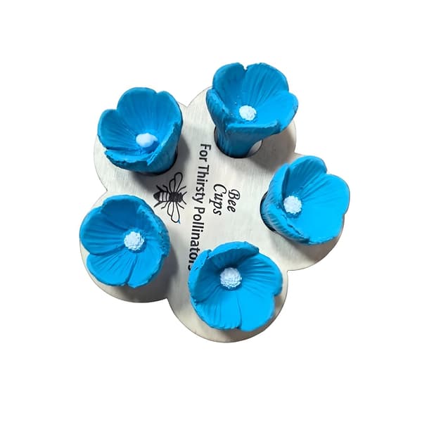 Drikkeskål til bier, blå blomstret vandautomat til bier, insektfoder, udendørs havepynt blue small flower