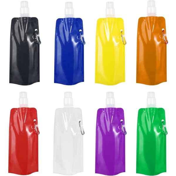 Sammenklappelig vandflaskesæt 8 STK 480 ml Genanvendelig plastikvandpose Sammenfoldelig vandflaskesæt, bærbar blød vandflaske til vandring