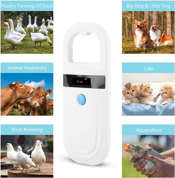 Dog Microchip Reader Pet Chip Scanner with OLED Display Supports FDX-B (ISO11784/11785) and EMID Microchip for Animal Management.