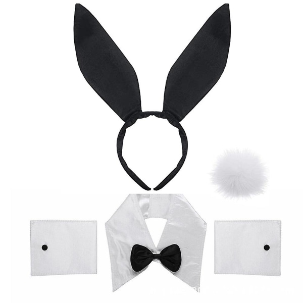Bunny påske kostume sæt kanin øre pandebånd krave butterfly kostume manchetter kanin hale til kvinder fest cosplay Black
