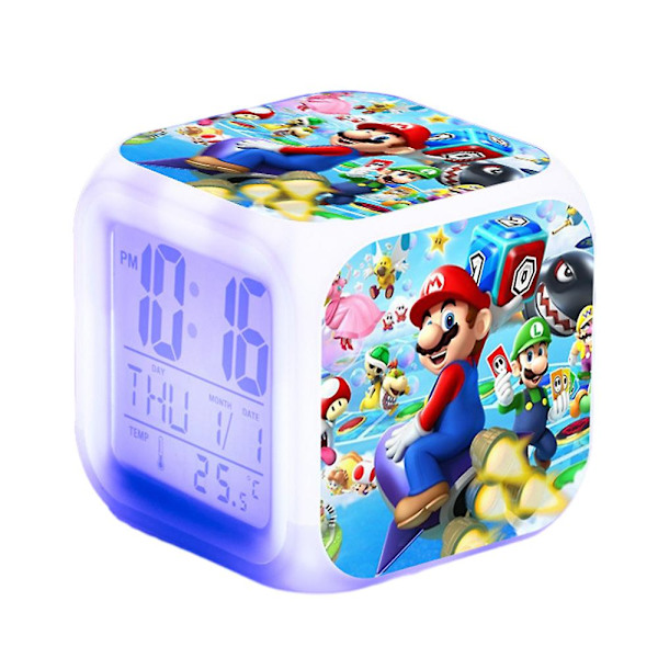 Super Mario Bro Digital väckarklocka 7-färgs nattlampa Sängklocka Heminredning B