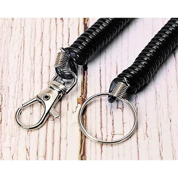 Spiral Spring Keychain with Spring Lock, Anti-theft, Stretchy Lanyard (Black)