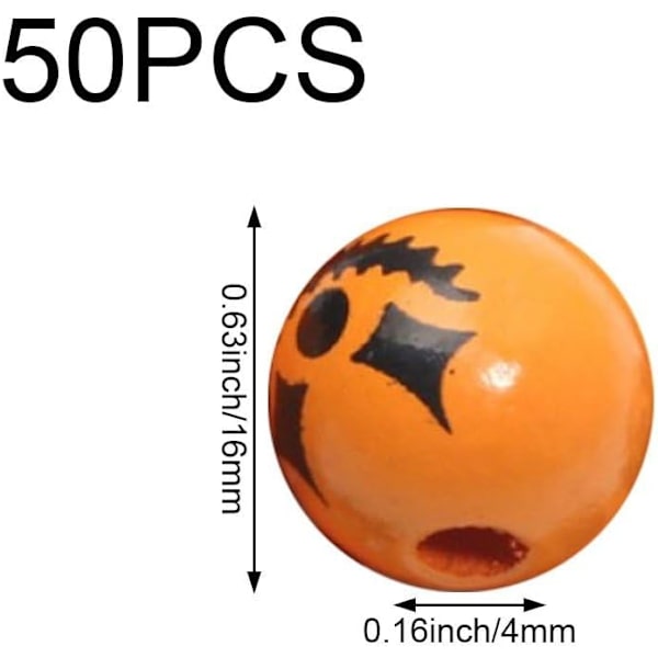 50 st 16 mm Halloween träpärlor Grimas träpärlor strängtillbehör hantverksträpärlor för Halloween-fest träpärlshantverk