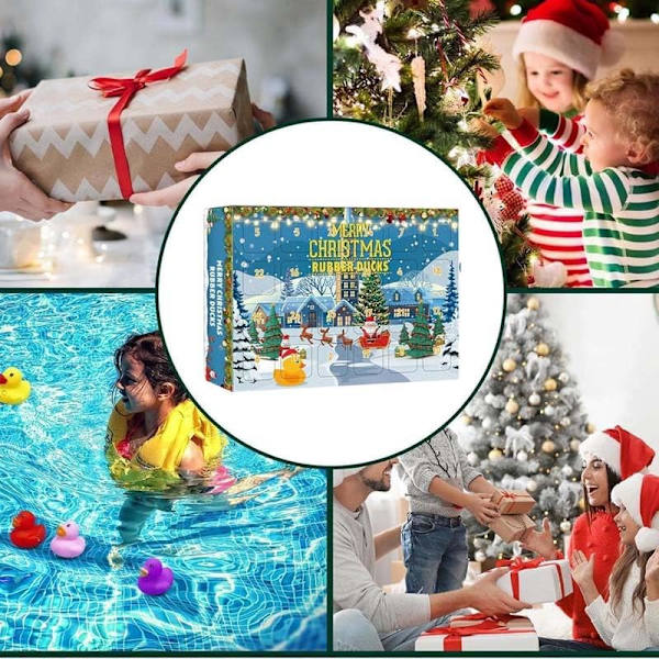 24 stk. Nedtælling Jule Gummibadeænder Adventskalender, 2024 Gummibadeænder Badelegetøj Adventskalender, 24 Dages Jule Nedtælling Kalendergaver