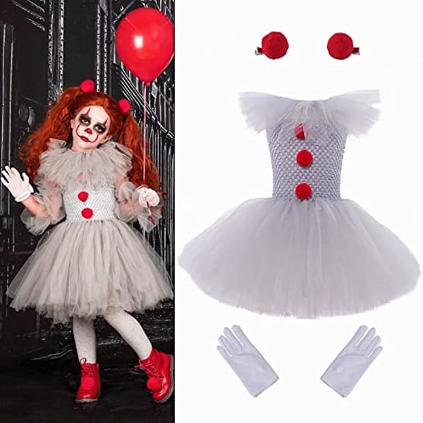 Flick Clown Kostym | Tutu Klänning Kostym För Flickor | Söta Tutu Klänningar Barn Clown Cosplay Kostymer Med Handskar Och Röd Hårnål S