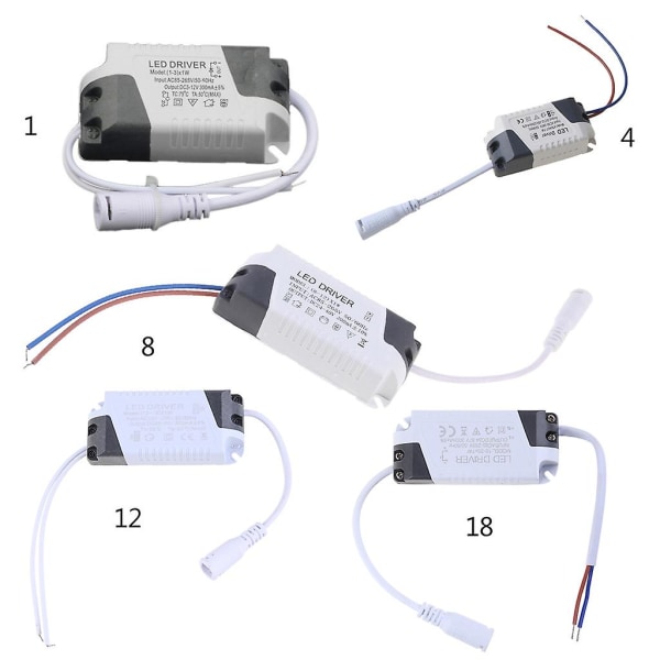 4-7/8-12/12-18/18-25w LED-driver strømforsyning adapter lys transformator 12-18W