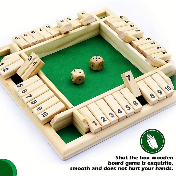 1-4 spillere Shut The Box Terningespil, klassisk træbrætspil med terninger, bærbart brætspilslegetøj
