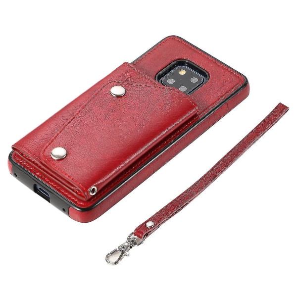 Handgjort Pu- case för Huawei Mate 20 Pro med korthållare, plånboksfunktion, stödfunktion, fallskydd Red