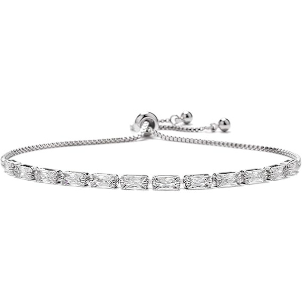 Tennisarmbånd til kvinder, sølvarmbånd med kubisk zirkonia, justerbar skydearmbånd med rhinsten, fødselsdag, jubilæum, venskabsarmbånd, smykkegaver