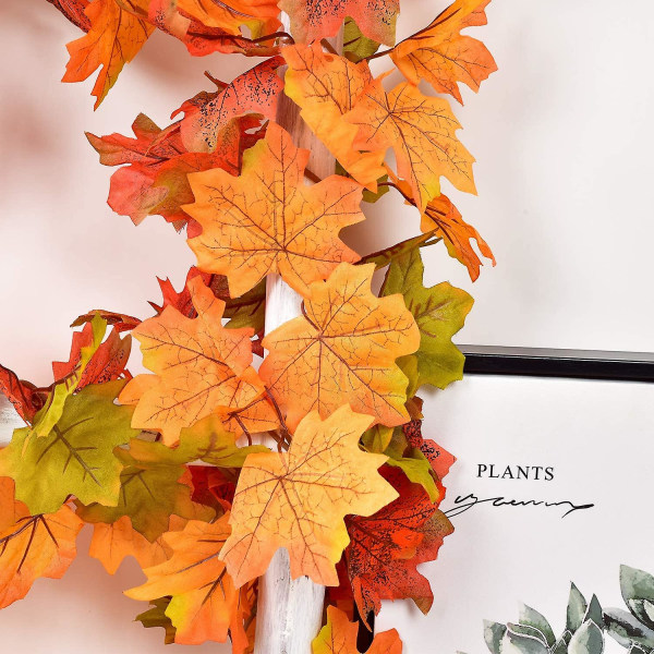 2stk kunstig ahornbladkrans, 173cm/stk Efterårsblade Vine Silke Maple Leaf Guirlande Hængende plante til hjemmekøkken Thanksgiving Day Efterårsdekor W