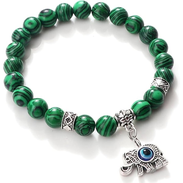 Klassiskt armband med malakitpärlor för kvinnor och män 8 mm natursten ont öga palm elefant sköldpadda yogarmband smyckesgåva