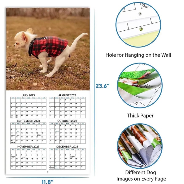2024-kalender - 12 månedlige pooping-hunde-kalender 2024, jan 2024 - dec 2024, sjove hunde-vægkalender-gag-gaver, perfekt hvid elefantgave
