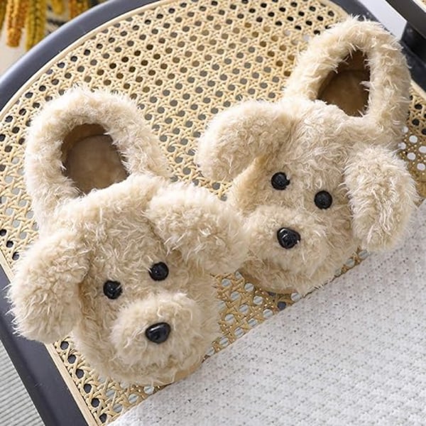 Sødt bomuldsslippers til kvinder Vinter indendørs soveværelse slippers til kvinder Cartoon hund skridsikre slippers plys hjemmesko