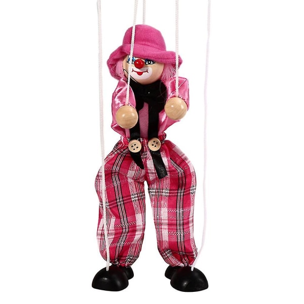 Klovnikäsi Marionette-nukkelelut Lasten puiset värikkäät marionette-nukkenukke Interaktiiviset vanhemman ja lapsen lelut Pink