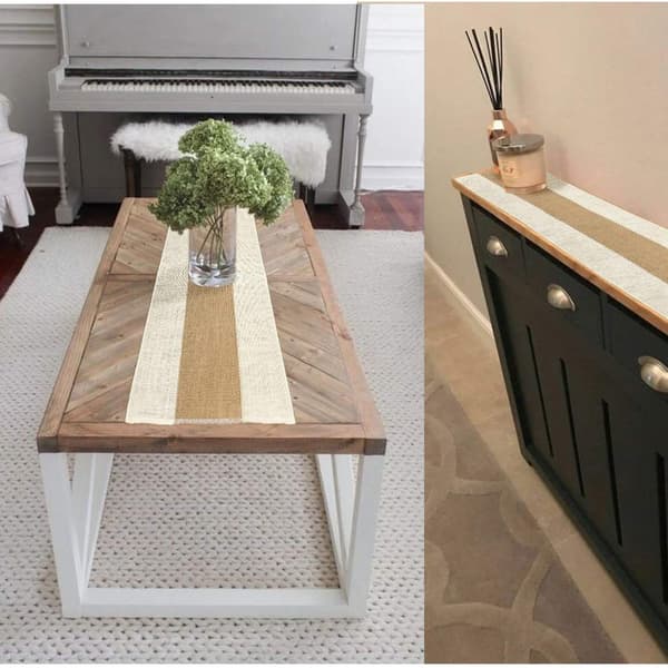 Light Edge Burlap Table Runner 183cm Long Farmhouse Table Runner Jute Runner Woven Fabric