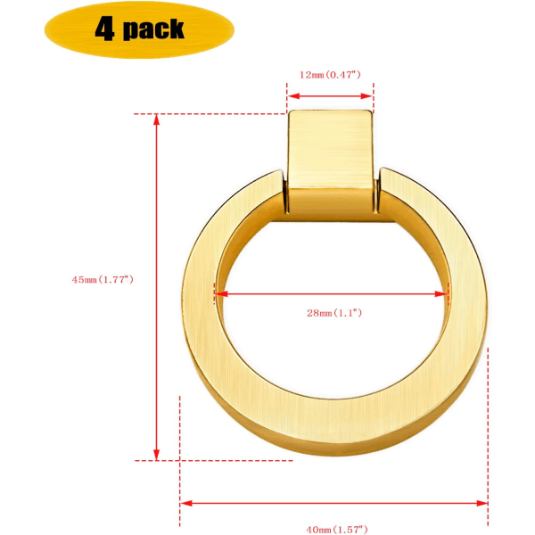 4 Pack Cabinet Knobs Zinc Alloy Drawer Pull Ring Brushed Brass Round Cabinet Kitchen Handle Gold Door Drawer Knob for Kitchen Cupboard Door