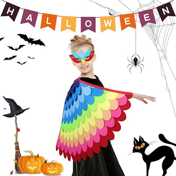 Filt Fågelkapvingar, Fågelvingar Kostymset för Barn med Filt Ögonmask, Justerbar Fågel Fe Fancy Dress Up Påfågel Flamingo Cape Kostym