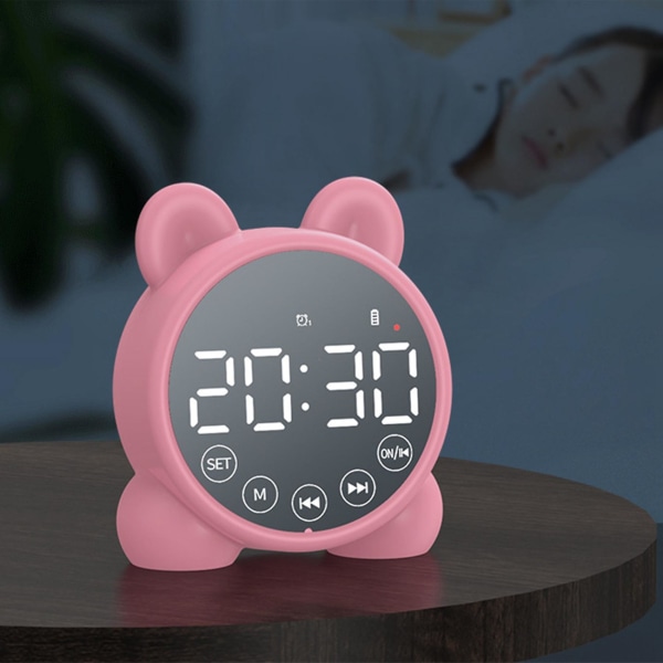 Lasten herätyskello Bluetooth kaiutin sängyn herätyskello, peili digitaalinen ajastin, lasten uniharjoitus pinkki Pink