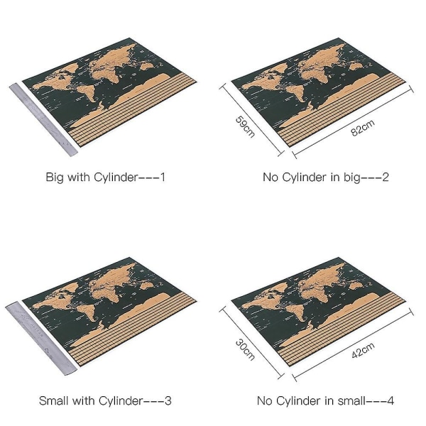 Rids World Travel Map Sort baggrund og kobberfoliecover med nationalflag - L/med Cyli