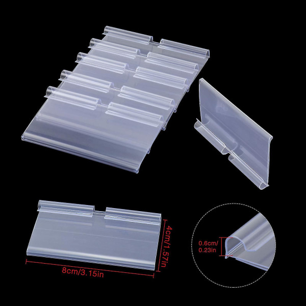 50 st genomskinliga plastetiketthållare för trådhylla Återförsäljningsprisetikett, 8cm X 4cm korgetiketter Clip On-etiketter för förvaringskärl
