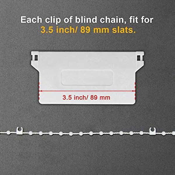 20 Meter Blind Bottenkedja Vit Vertikal Blind Bottenkedja För 35 tum 89 mm lameller Gardinpärlor med 5 st plastkedjekopplingar
