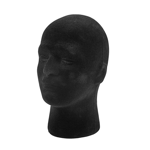 Mannlig Styrofoam Skum Mannequin Manikin Hovedmodell Parykker Briller Cap Display Stativ Svart Black