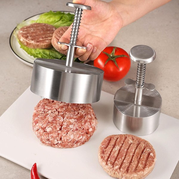 Tyuhe Burgerpress i Rostfritt Stål, Livsmedelsklassad, Enkel Användning, Justerbar Biffhöjd, Multifunktionell Rund Burgerform 9cm