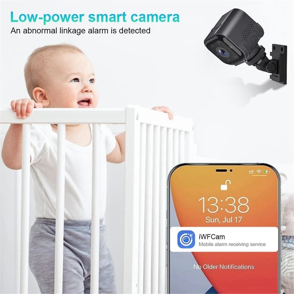 WiFi-overvågningskamera Bevægelsesdetektion, Indbygget batteri 960mAh Lang Standby Babykamera Kæledyrsovervågningskamera B Black